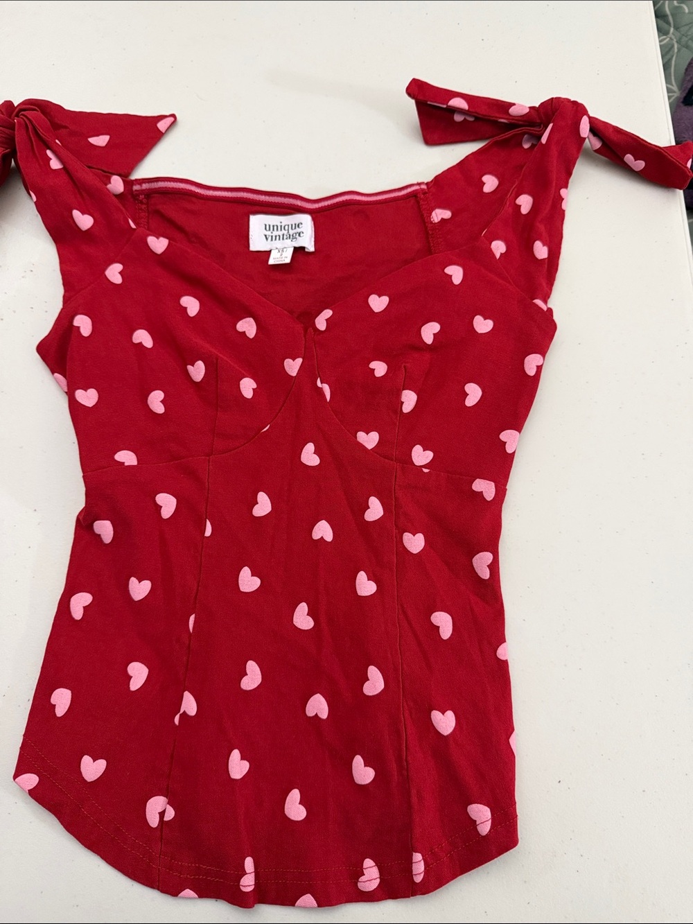 Unique Vintage Red Heart Tie-Strap Camisole
